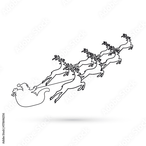 Santa reindeer black on white background. Vector illustration for your design