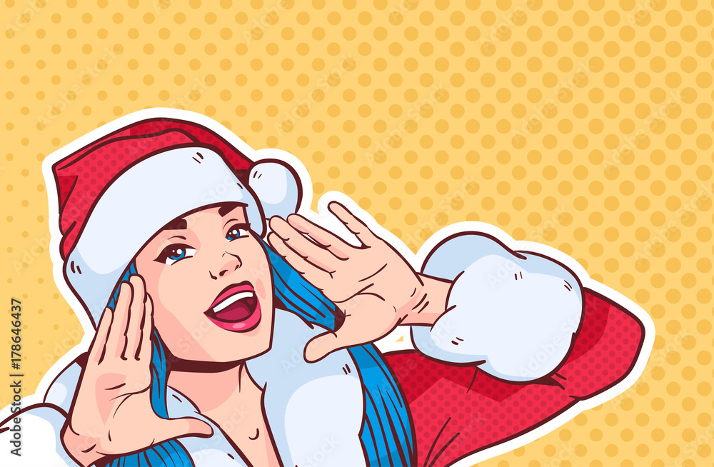 Φωτογραφία Beautiful Girl Wear Santa Costume Screaming, Merry Christmas And Happy New Year