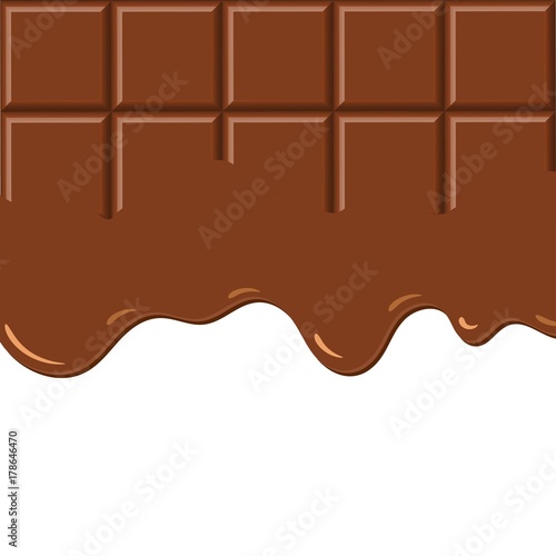 Melting chocolate bar yummy food background, vector illustration.