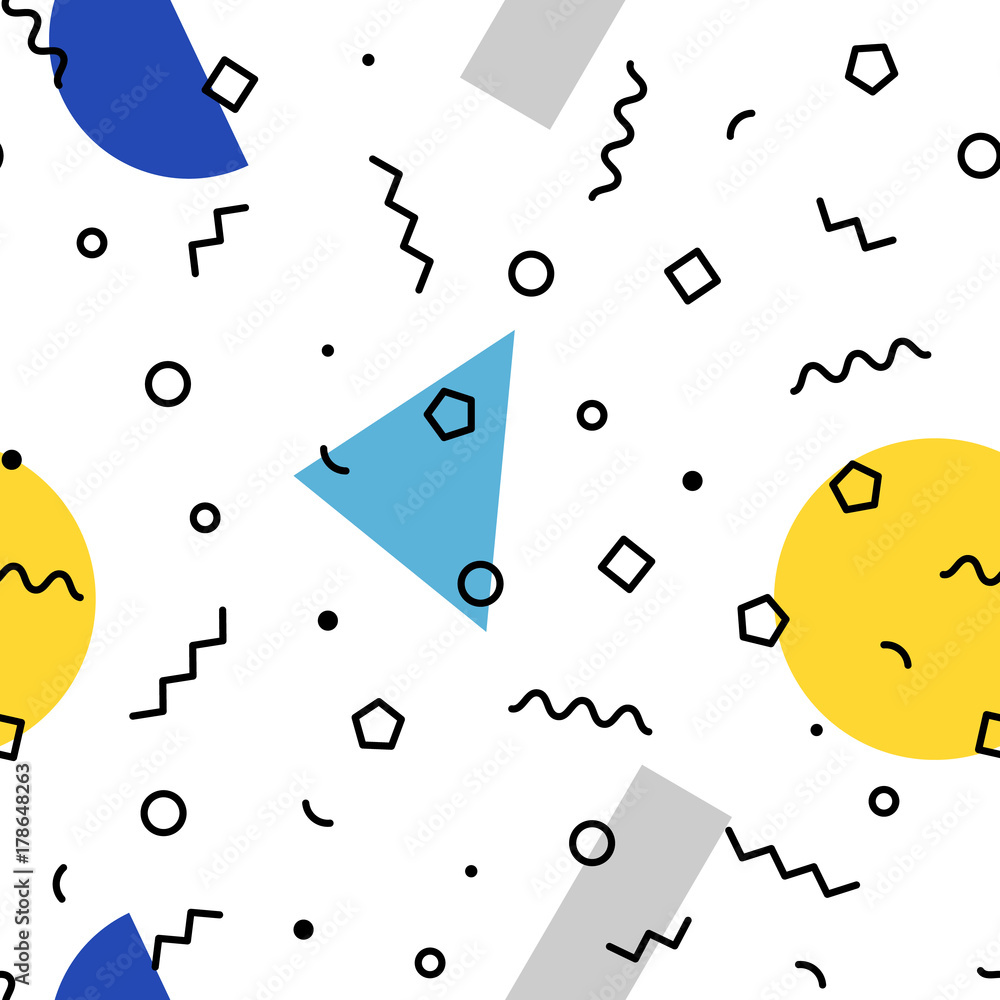 Vecteur Stock Black and white geometric memphis pattern with zigzag