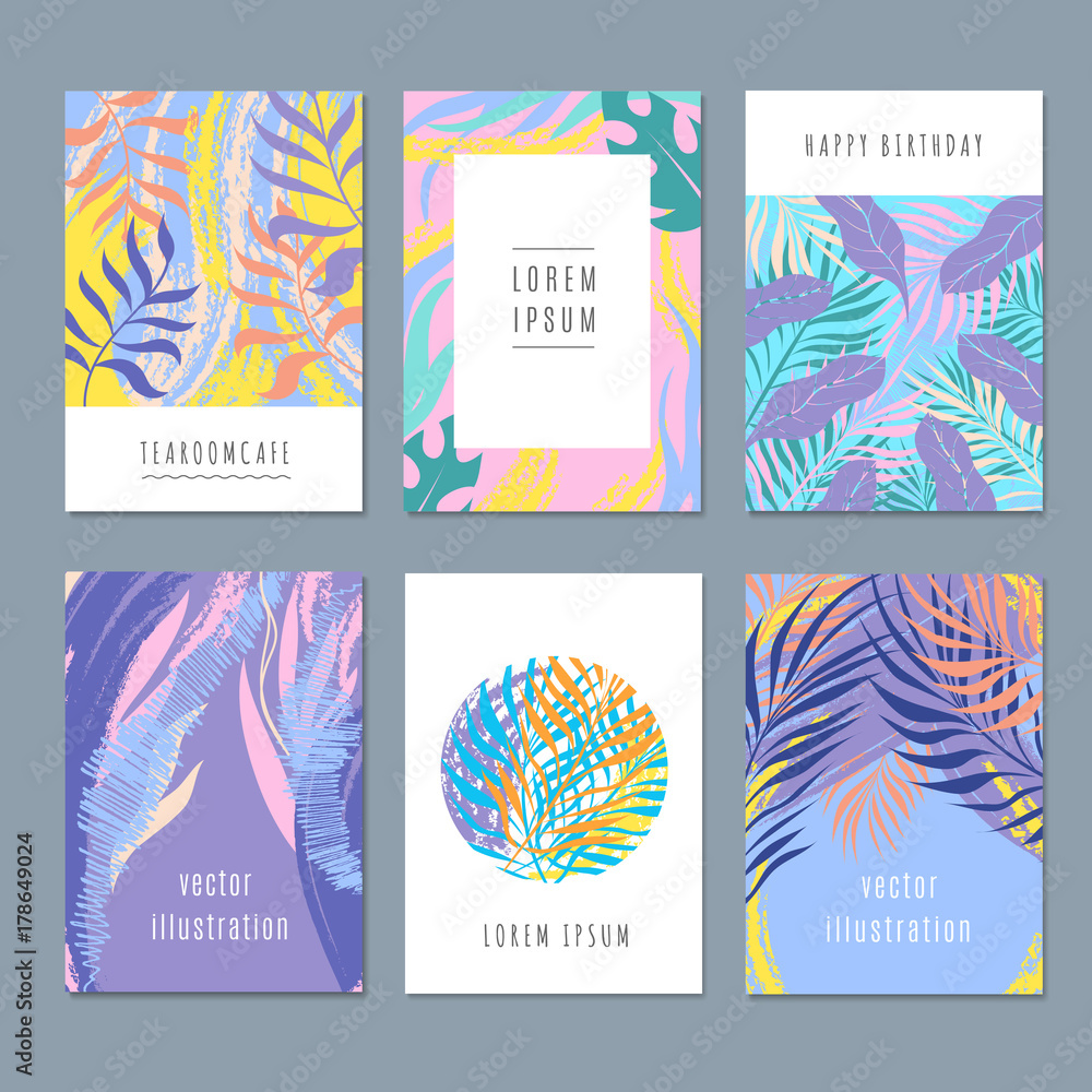 Creative drawing vector trendy backgrounds with nature graphics and summer tropical leaves
