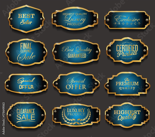 Retro vintage badge and label gold and silver collection