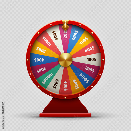 Colorful realistic casino fortune wheel on transparent background
