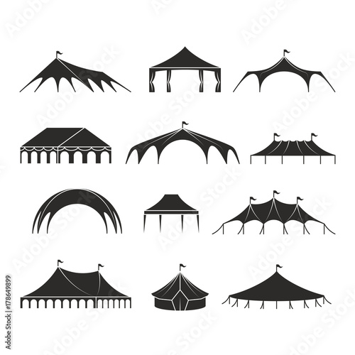 Outdoor shelter tent, event pavilion tents vector icons photo
