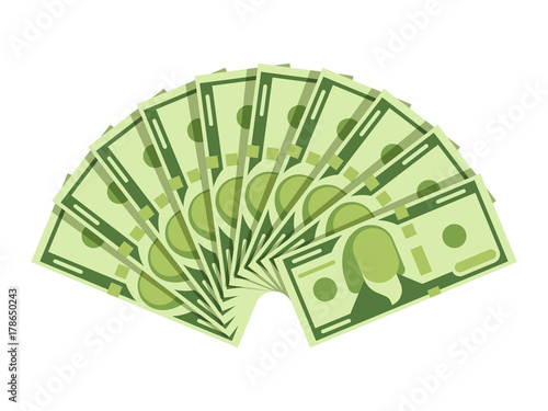 Dollar banknotes fan. Green currency cash notes. Investment vector concept photo