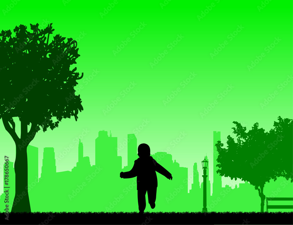 Boy running in the park silhouette, one in the series of similar images
