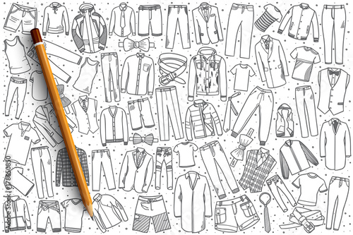 Hand drawn men's clothing vector doodle set background