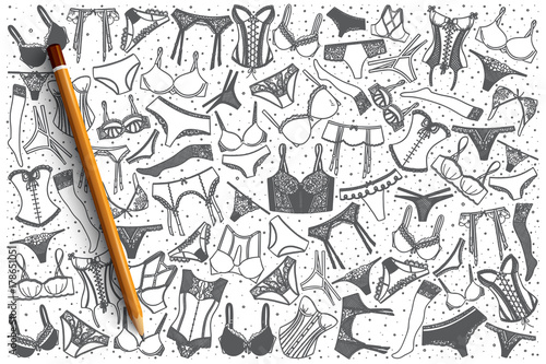Hand drawn underware vector doodle set background