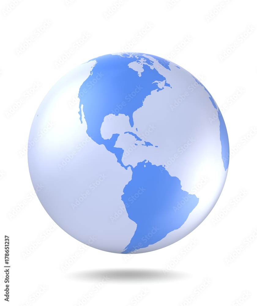 Planet Earth icon. Planet Earth with shadow on a white background. 3D render.