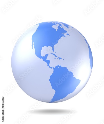 Planet Earth icon. Planet Earth with shadow on a white background. 3D render.