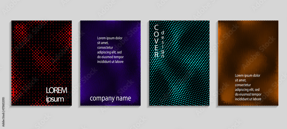 Minimalistic abstract vector halftone cover design template. Future geometric gradient background. Vector templates for placards, banners, flyers, presentations and reports