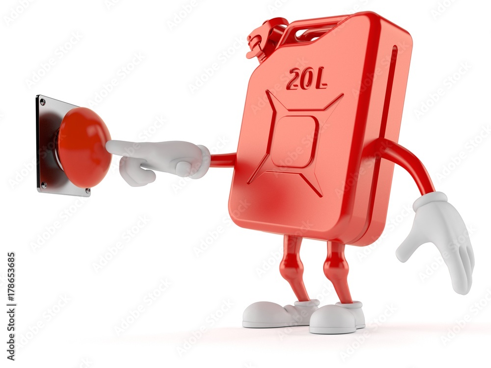 Naklejka premium Petrol canister character pushing button