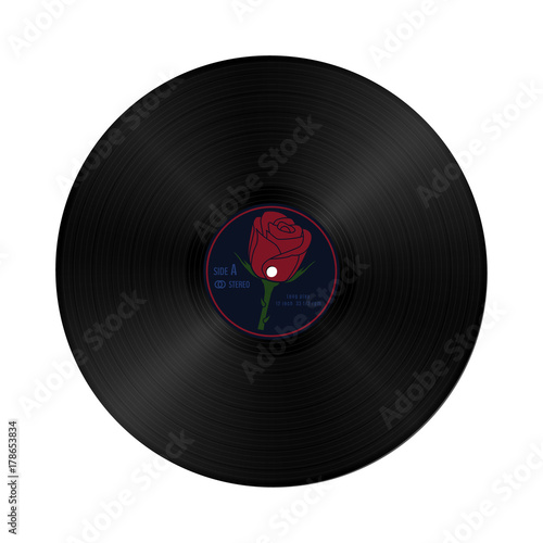 Vector gramophone vynil record in retro style with yellow label. Vintage audio plastic disk.