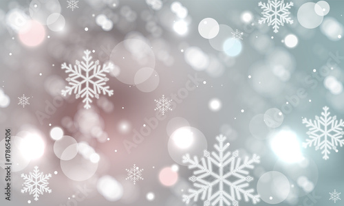 Abstract winter blurred snowflakes vector background.