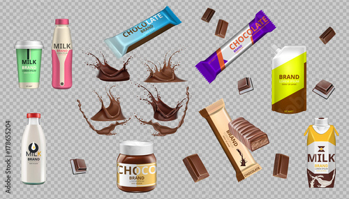 Digital Vector Realistic Chocolate and Milk Bottle Mockup