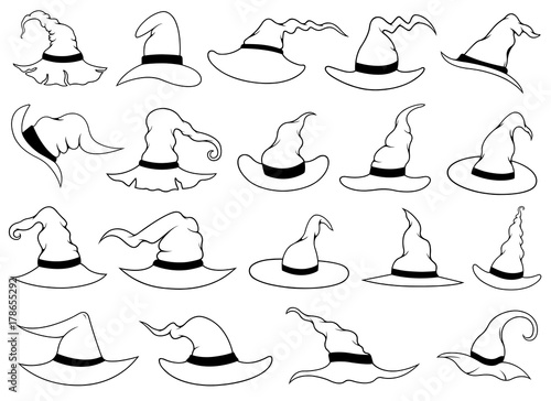 Illustration of different witch hats isolated on white