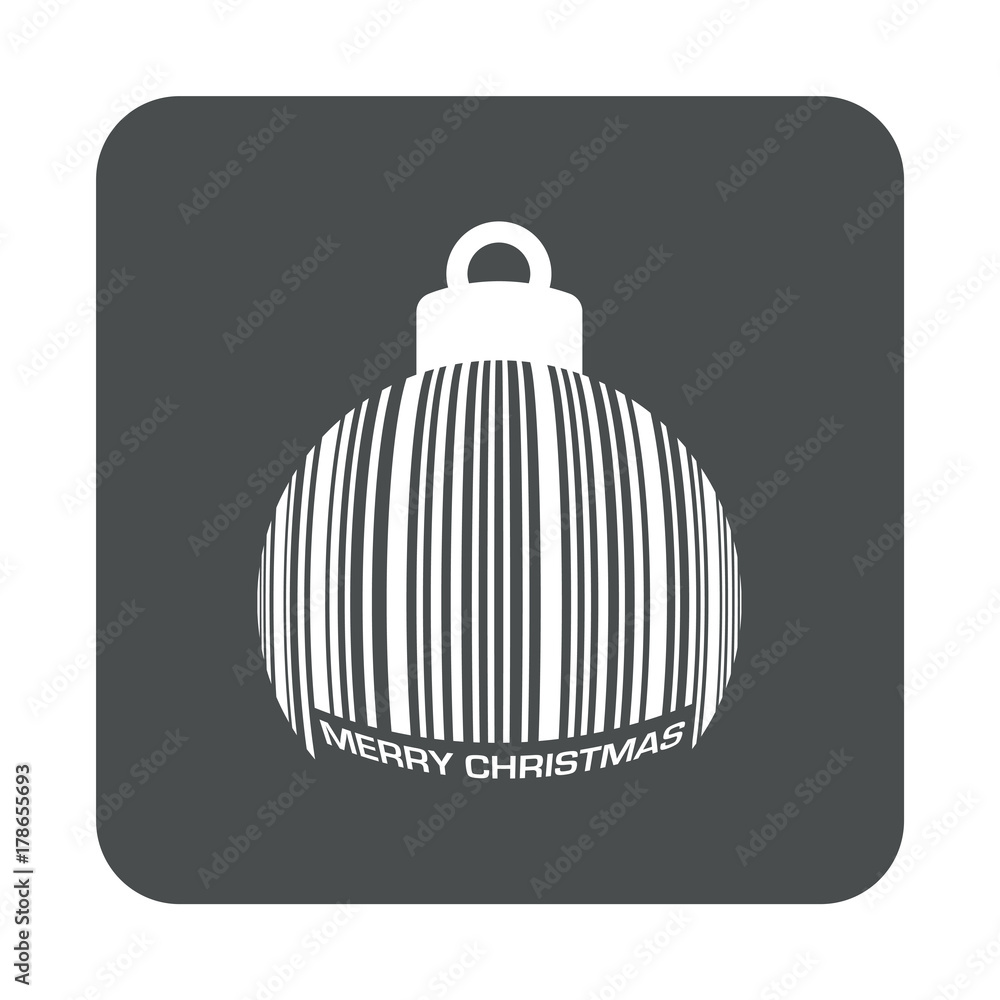 Obraz premium Icono plano codigo de barras MERRY CHRISTMAS bola navidad en cuadrado gris