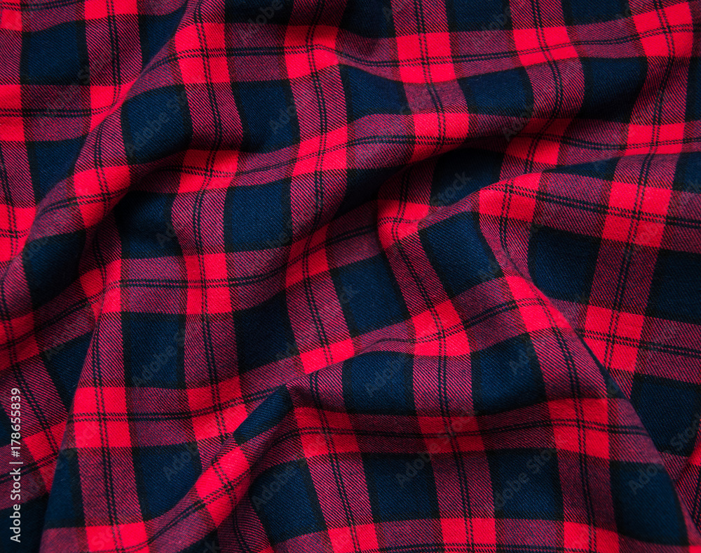 texture of red black checkered fabric - obrazy, fototapety, plakaty 