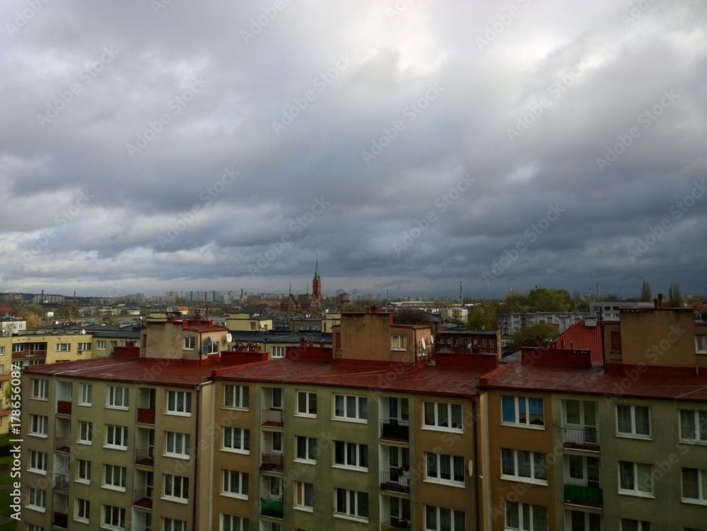 Dark clouds over the Katowice city, Poland