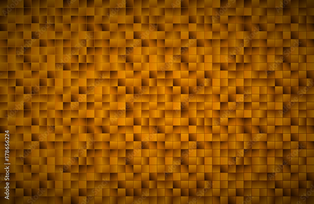 Modern vector golden mosaic pattern, gold squares with shadows