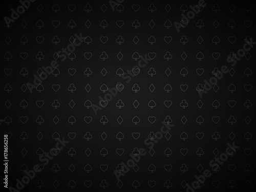Vector poker black background, playing card symbols pattern, blackjack