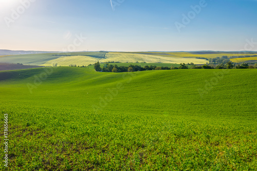 Fields in Moravian Tuscany at Sunset, South Moravian, Europe, Czech Republic