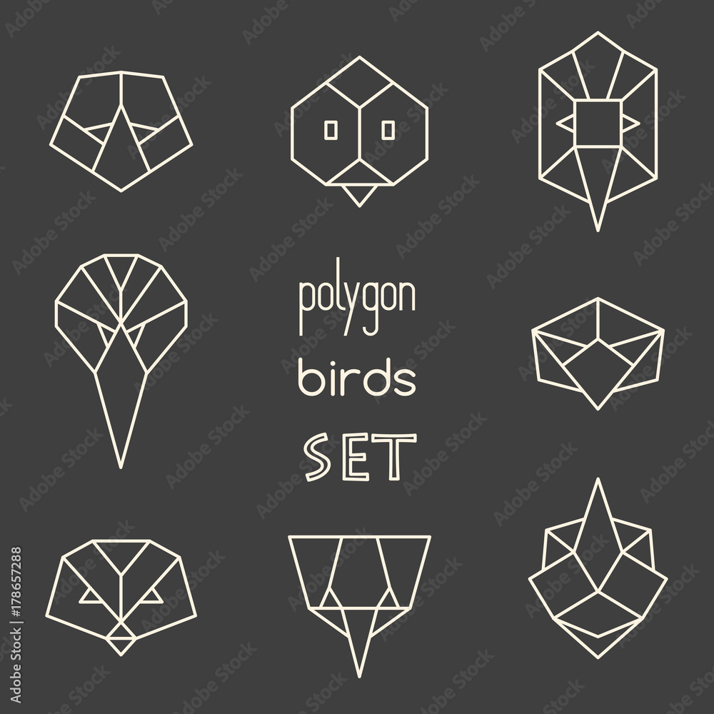 Polygon birds set on grey background Polygon birds set on grey background