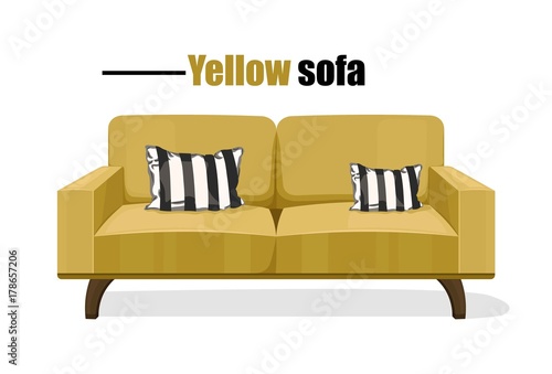 Modern sofa isolated on white background Vector templates. Yellow upholstery
