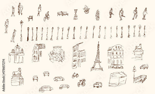 Big set of sketched street elements