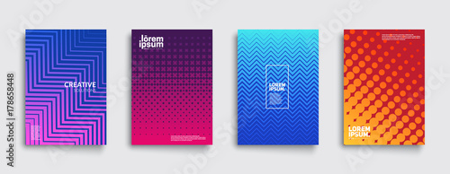 Minimal covers design. Geometric halftone gradients. Eps10 vector.