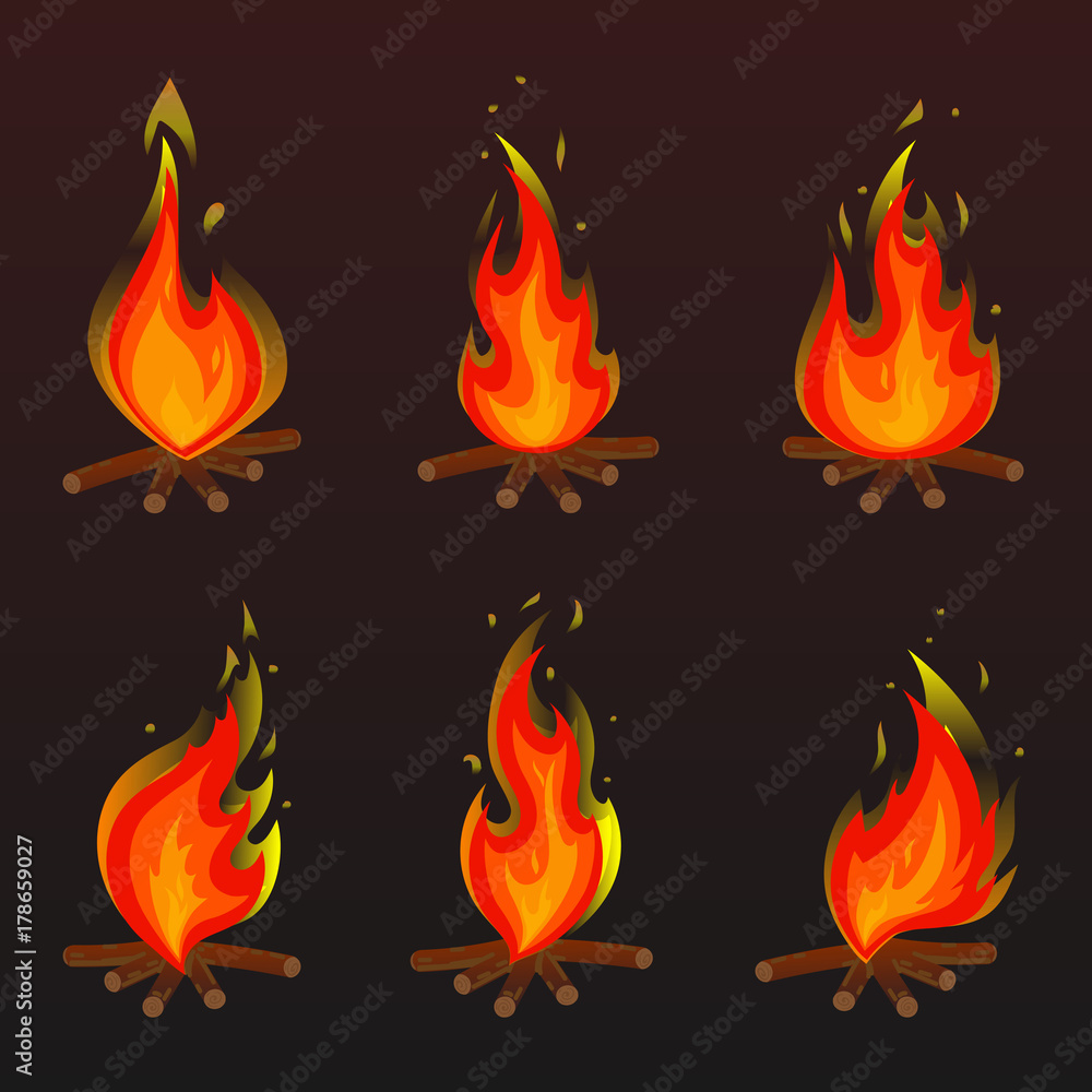 Set of red fire bonfire icons. Vector illustration Set of red fire bonfire icons. Vector illustration