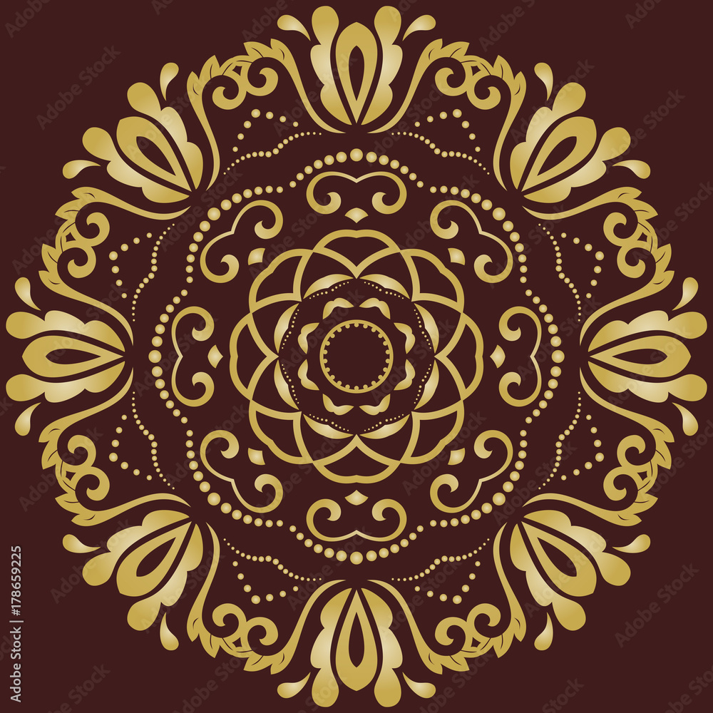 Elegant vector round golden ornament in classic style. Abstract traditional pattern with oriental elements. Classic vintage pattern
