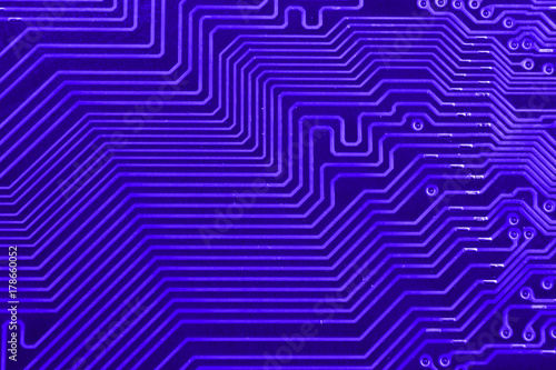 Conductive tracks on the motherboard of Printed Circuit Board close macro