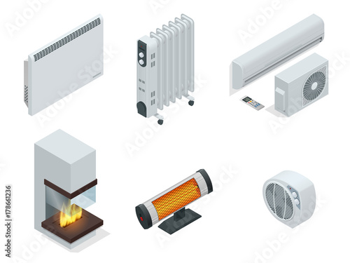 Isometric set of electric radiator or electric heaters.