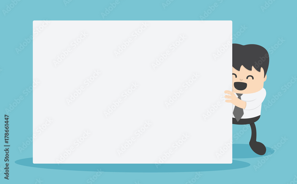 businessman with blank white banner. holding a blank banner isolated on background businessman with blank white banner. holding a blank banner isolated on background