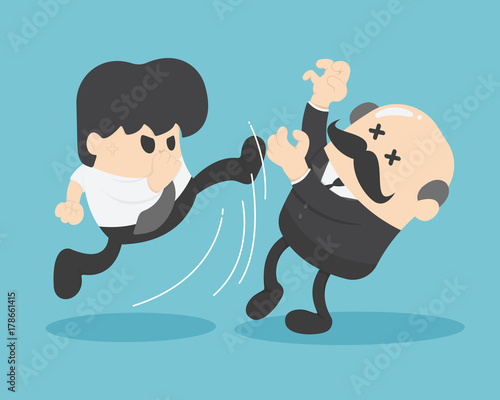 Boss businessman Hit the kick by businessman