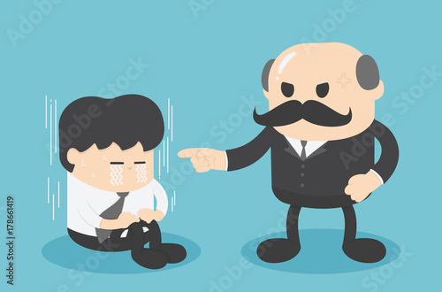businessman crying sad that the boss warned