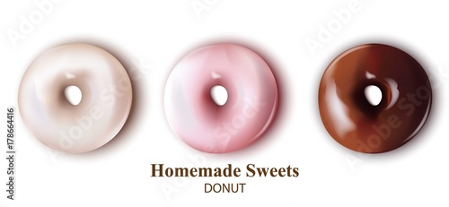 Donuts set Vector realistic. Delicious detailed desserts