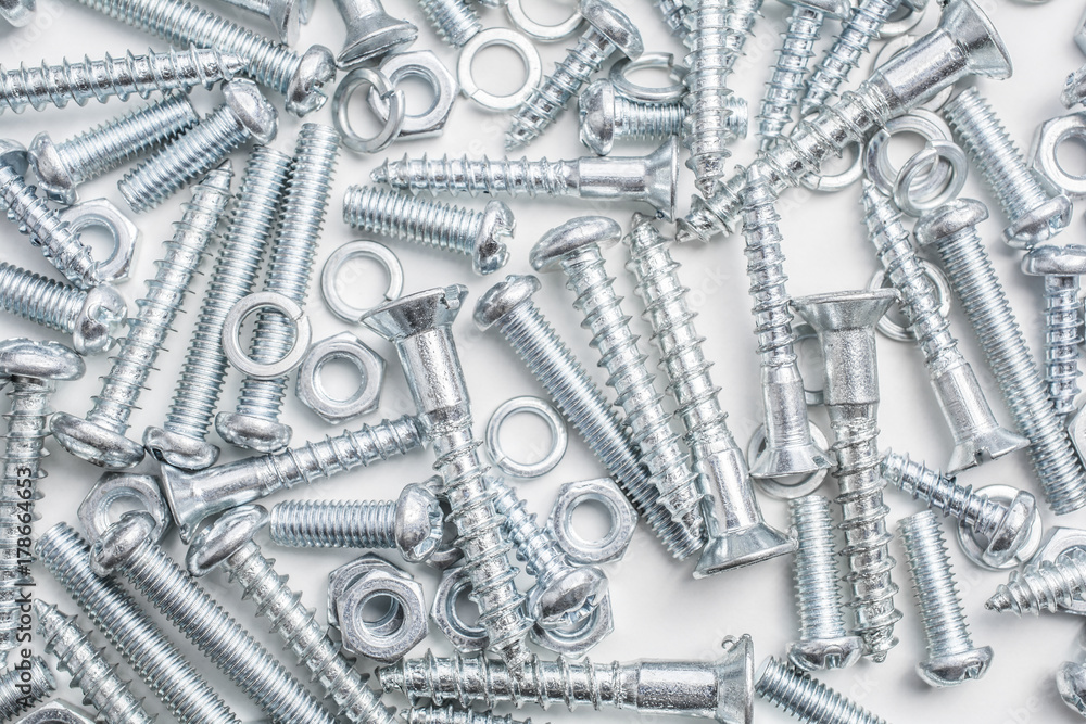 Macro Of A Big Collection Of Iron Screws, Nuts and Lockwashers Macro Of A Big Collection Of Iron Screws, Nuts and Lockwashers