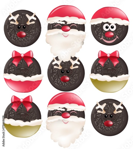 Christmas cookies Vector. Funny Santa faces. Realistic Sweet dessert designs