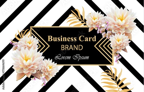 Luxury Brand card with realistic flowers Vector. Abstract modern designs backgrounds