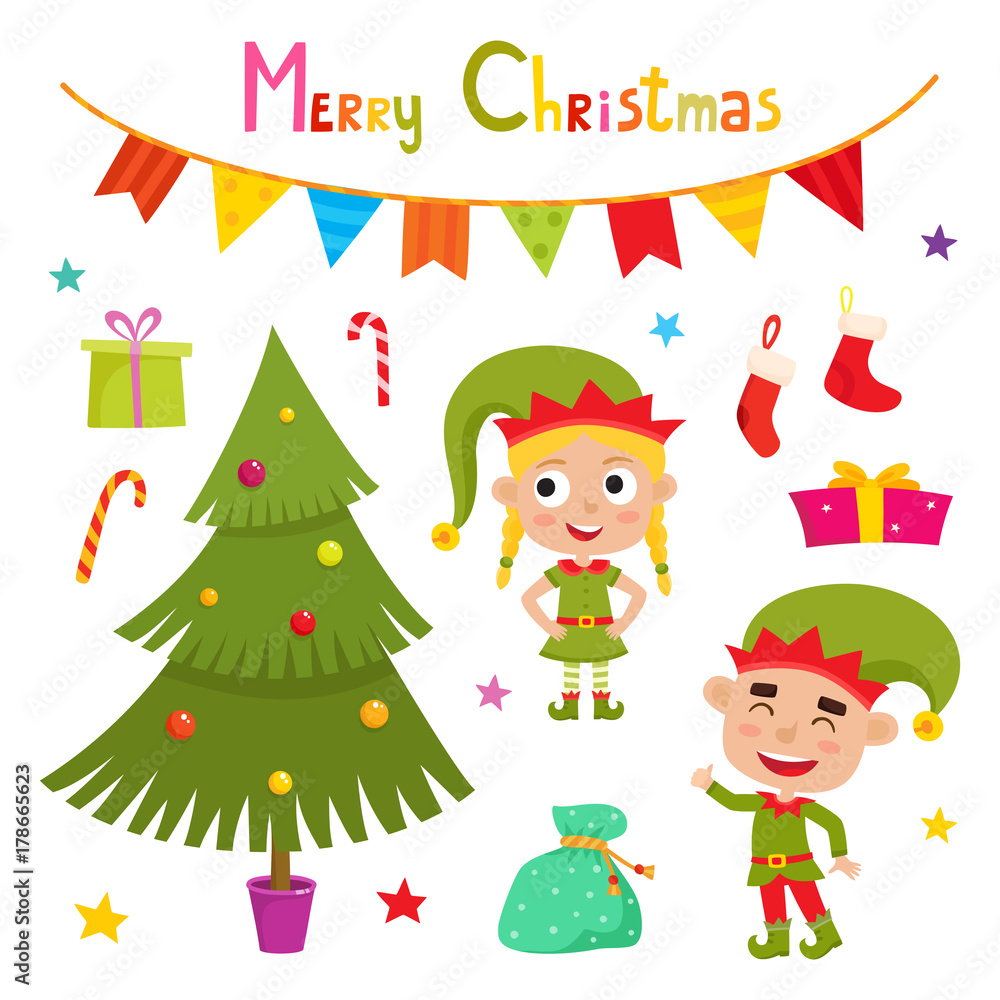 Set of cute little Christmas elf, vector illustration isolated on white Set of cute little Christmas elf, vector illustration isolated on white