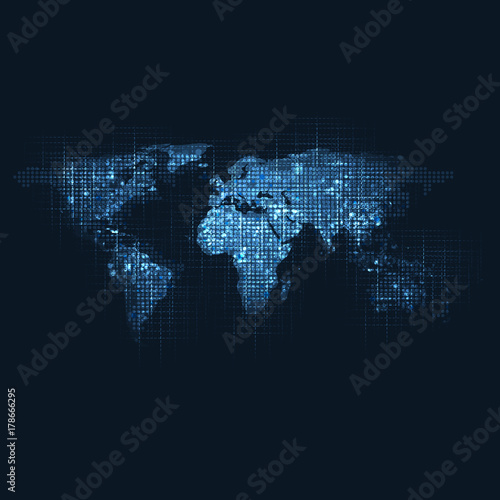 Cloud Computing and Networks Concept with Patterned World Map - Abstract Global Digital Connections, Technology Background, Creative Design Element Template