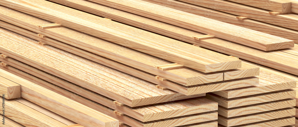 Wooden boards and planks in stacks as a background. 3D illustration Wooden boards and planks in stacks as a background. 3D illustration