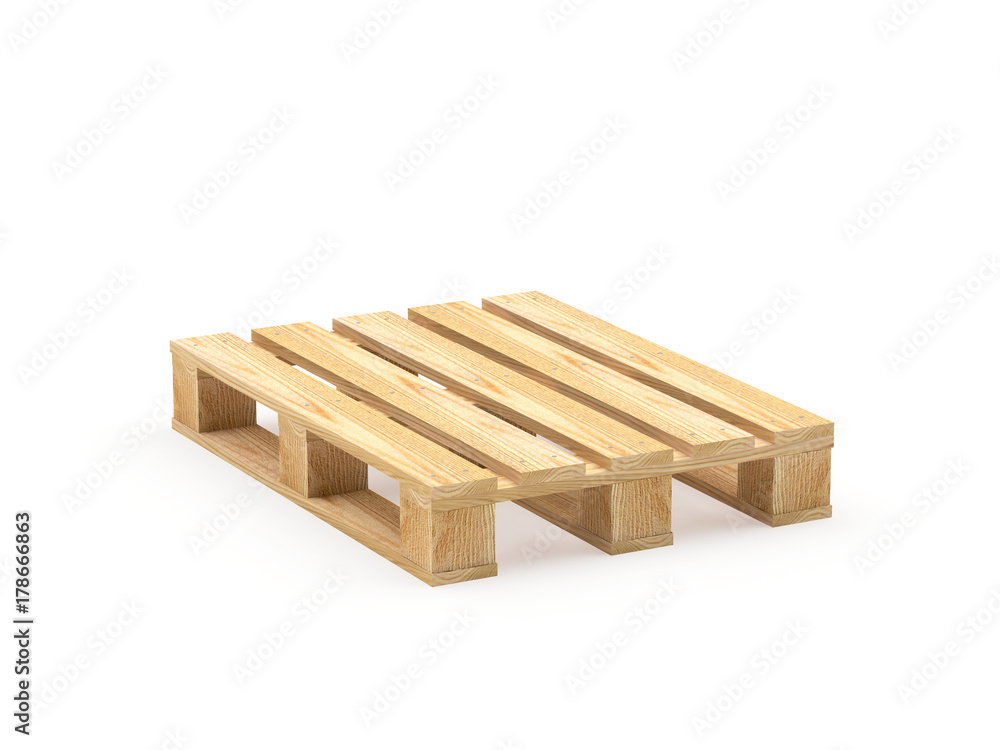 Obraz premium One wooden pallet isolated on a white background. 3D illustration
