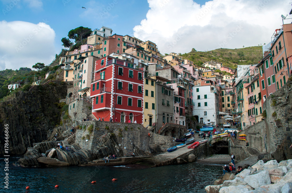 Beautiful colorful houses on the coast of Cinque Terre in Italy