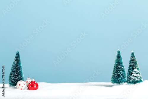 Christmas trees and little bauble decoration ornaments