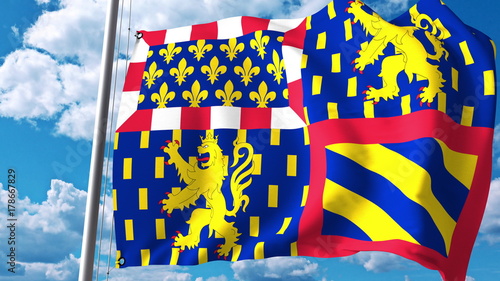 Waving flag of Bourgogne-Franche-Comte, a region of France. 3D rendering photo