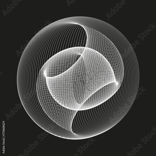 Modern abstract vector illustration. Digital futuristic monochrome linear shape. Beauty of complex contemporary technologies. Geometric background with exquisite round swirl. Element of design.