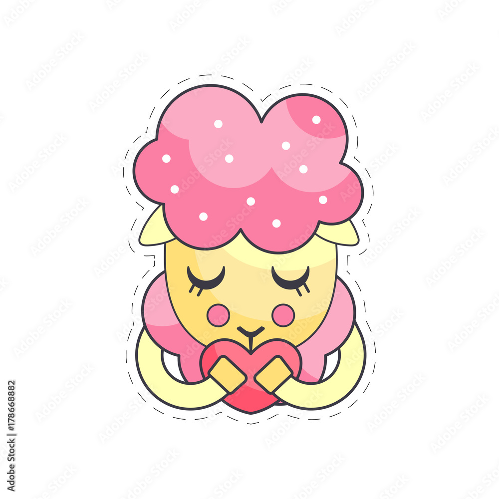 Lovely funny sheep with heart and closed eyes colorful cloth patch, applique for decoration kids clothing cartoon vector Illustration Lovely funny sheep with heart and closed eyes colorful cloth patch, applique for decoration kids clothing cartoon vector Illustration